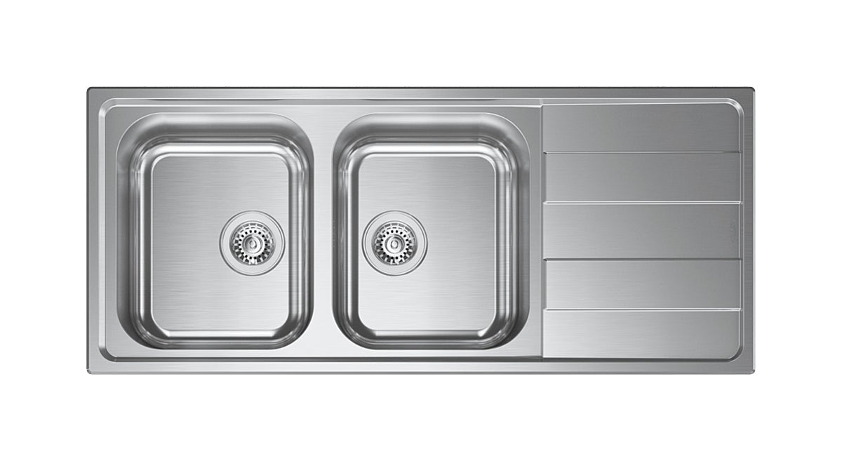 Lavello CM levante inox 116cm 2 vasche con gocciolatoio a destra | Modello 015727.S1.01.