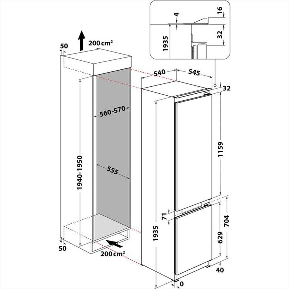 Frigorifero incasso WHIRLPOOL 55x193cm | Modello WHKN 3283 B4E. Prodotto nuovo senza imballo con possibili difetti estetici