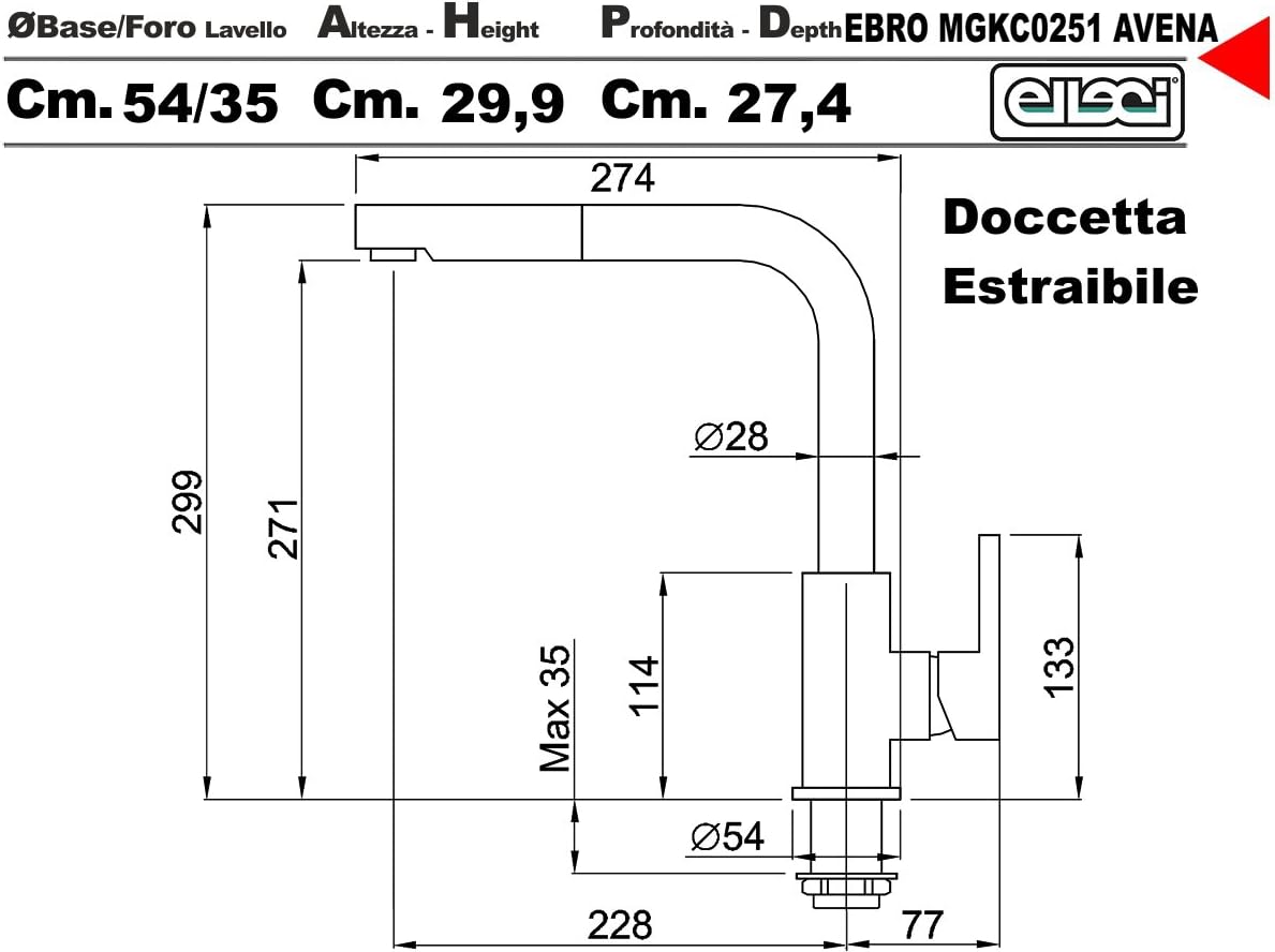 Miscelatore Elleci Avena Con Doccetta | Modello MGKC0251