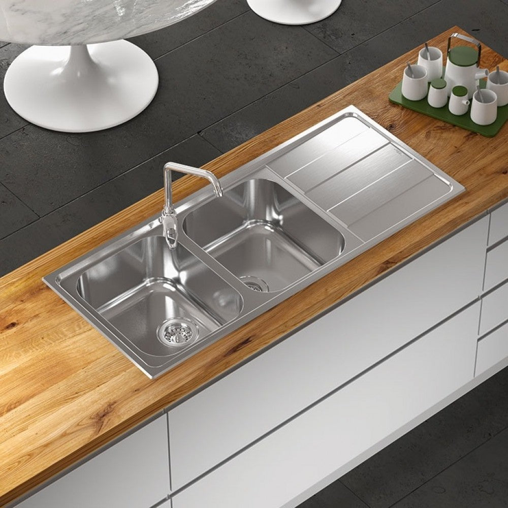 Lavello CM Levante inox 116cm 2 vasche con gocciolatoio a dx