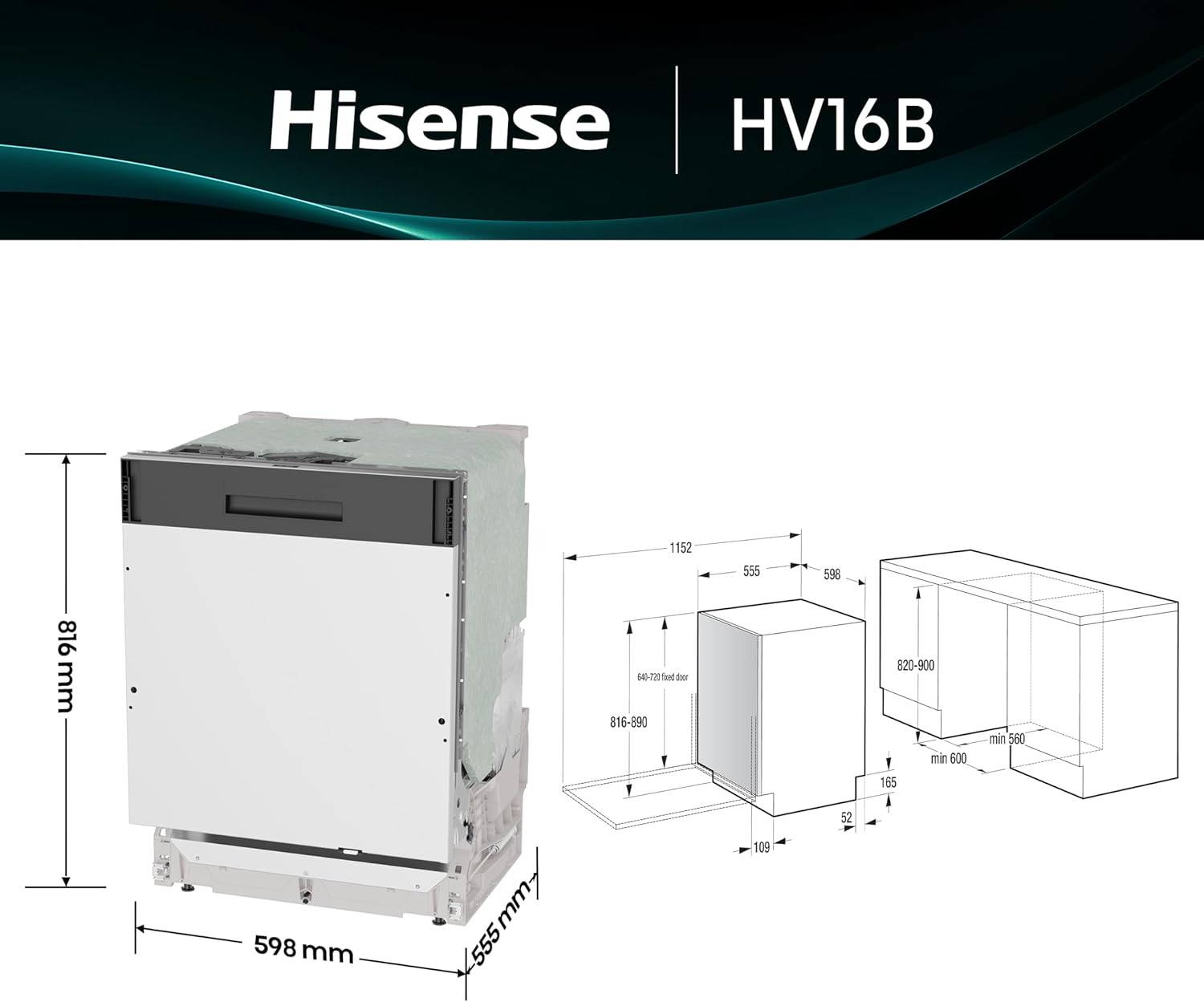 Lavastoviglie incasso HISENSE | Modello HV16B. Prodotto nuovo con possibile difetto estetico