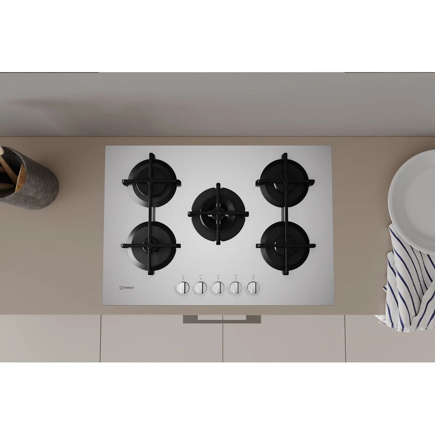 PIANO COTTURA 5 FUOCHI INDESIT VETRO BIANCO ING72T/WH prodotto nuovo con imballo